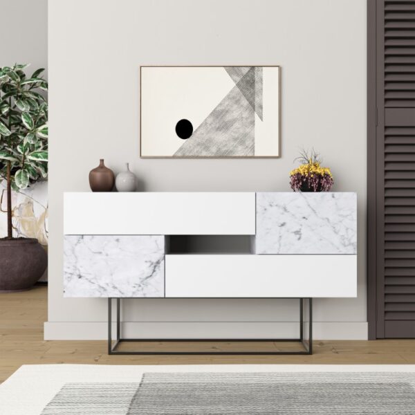Μπουφές Roberta pakoworld μελαμίνης λευκό μαρμάρου 145x40x82εκ - Image 2