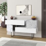 Μπουφές Roberta pakoworld μελαμίνης λευκό μαρμάρου 145x40x82εκ - Image 3