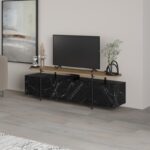Έπιπλο τηλεόρασης Ondine pakoworld μαύρο μαρμάρου-φυσικό 160x35.5x48εκ - Image 2