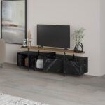 Έπιπλο τηλεόρασης Ondine pakoworld μαύρο μαρμάρου-φυσικό 160x35.5x48εκ - Image 3