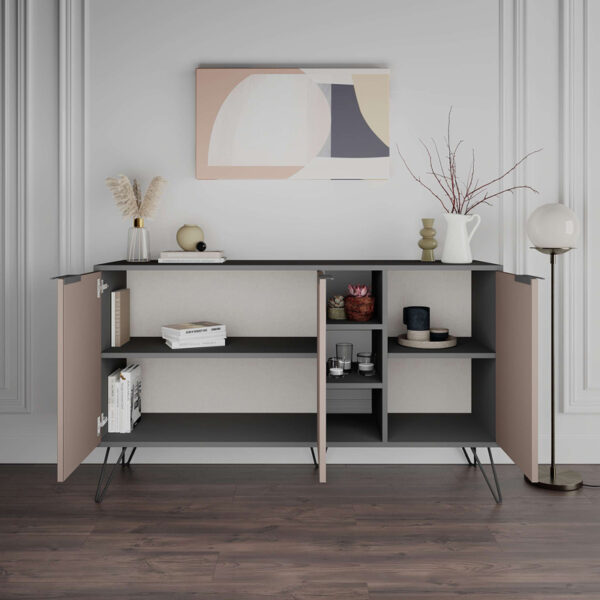 Μπουφές Clara pakoworld σε μόκα-ανθρακί απόχρωση 142x35,6x83εκ - Image 3