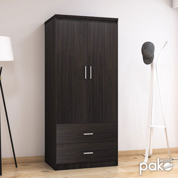 Ντουλάπα ρούχων δίφυλλη OLYMPUS pakoworld χρώμα wenge 81x57x183εκ - Image 3