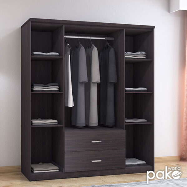Ντουλάπα ρούχων τετράφυλλη OLYMPUS pakoworld χρώμα wenge 159x57x183εκ - Image 2
