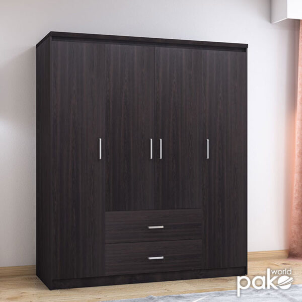 Ντουλάπα ρούχων τετράφυλλη OLYMPUS pakoworld χρώμα wenge 159x57x183εκ - Image 3