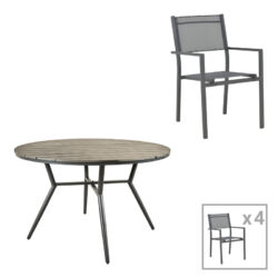 Τραπεζαρία Appa-Moly σετ 5τεμ pakoworld αλουμίνιο και plywood σε ανθρακί απόχρωση Φ120x74εκ