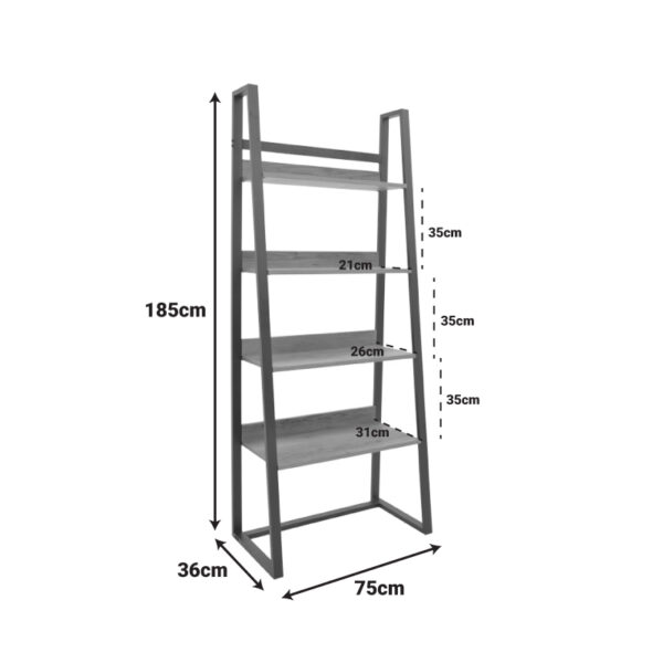 Βιβλιοθήκη Ryder pakoworld σε oak-μαύρη απόχρωση 75x36x185εκ - Image 6