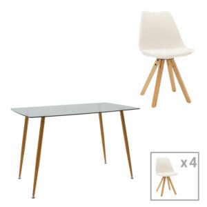 Τραπεζαρία Chloe-Caron pakoworld σετ 5τεμ γυάλινο 8χιλ ανθρακί - πόδι φυσικό 120x70x75εκ