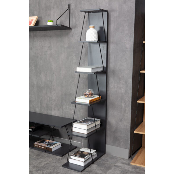 Βιβλιοθήκη mini Tars pakoworld  ανθρακί-μαύρο 50x22x150εκ - Image 2