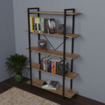 Βιβλιοθήκη Reson pakoworld oak μελαμίνης-μαύρο μέταλλο 120x34x180εκ - Image 2