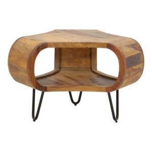 Τραπέζι Merck pakoworld μασιφ ξύλο sheesham σε καρυδί απόχρωση με μαύρα μεταλλικά πόδια Φ55x38εκ