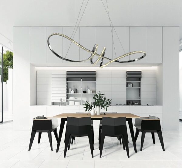 InLight Κρεμαστό φωτιστικό LED 75W 4000K από χρώμιο αλουμίνιο και κρύσταλλα D:90cm (6182-Χρώμιο) - Image 4