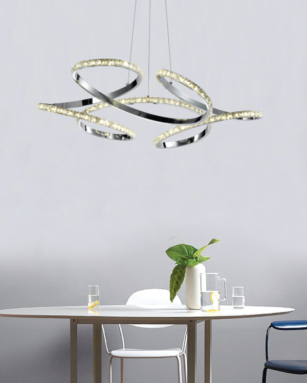 InLight Κρεμαστό φωτιστικό LED 85W 4000K από χρώμιο αλουμίνιο και κρύσταλλα D:60cm (6181-Χρώμιο) - Image 2