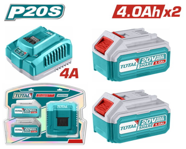 TOTAL ΕΠΑΓΓ. ΣΕΤ 2τεμ ΜΠΑΤ. TFBLI2002 Li-ion 20V/4Ah + 1τεμ ΦΟΡΤΙΣΤΗΣ TFCLI20411E (TFBCPK1424)