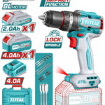 TOTAL ΕΠΑΓΓ. ΔΡΑΠ/ΒΙΔΟ ΚΡΟΥΣΤΙΚΟ ΜΠΑΤ. Li-ion 20V / 2Ah+4Ah / 86Nm / 2 ΜΠΑΤ BL Motor (TIDLI20868E)