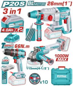 TOTAL ΕΠΑΓΓ. ΣΕΤ ΔΡΑΠ/ΒΙΔΟ ΚΡΟΥΣΤ.+ΠΝΕΥΜΑΤΙΚΟ ΠΙΣΤ.+ΓΩΝΙΑΚΟΣ ΤΡΟΧΟΣ ΜΠΑΤ. Li-ion 20V (TOSLI241198E)