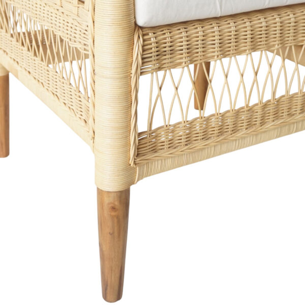 Πολυθρόνα Necorian paakoworld teak ξύλο με pe rattan σε φυσική απόχρωση και λευκό μαξιλάρι 80x70x87εκ - Image 7
