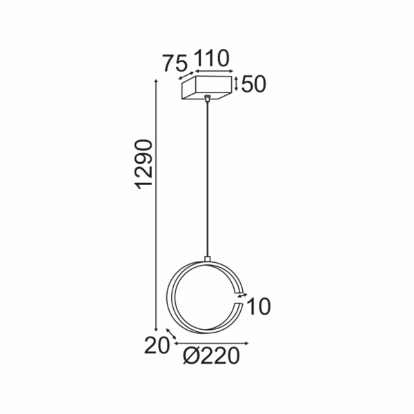 ^ΚΡΕΜΑΣΤΟ Φ/Σ LED 8W 3000K 750LM ΜΑΥΡΟ ΜΕΤΑΛΛΙΚΟ 22X11XH129CM EUCLID3 - Image 2