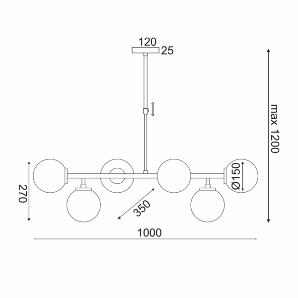 ΚΡΕΜΑΣΤΟ Φ/Σ 6ΧΕ27 ΜΕΤΑΛΛΙΚΟ+ΟΠΑΛ ΓΥΑΛΙ 100X30XH100CM THETIS - Image 2