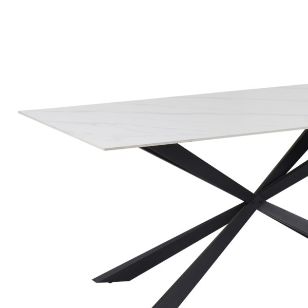 Τραπέζι Cozline Inart λευκό μαρμάρου sintered stone-πόδι μαύρο μέταλλο 180x90x76εκ - Image 4