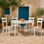 Tραπεζαρία επεκτεινόμενη Mabor-York pakoworld σετ 5τεμ ξύλο σε λευκή απόχρωση 120-150x80x73