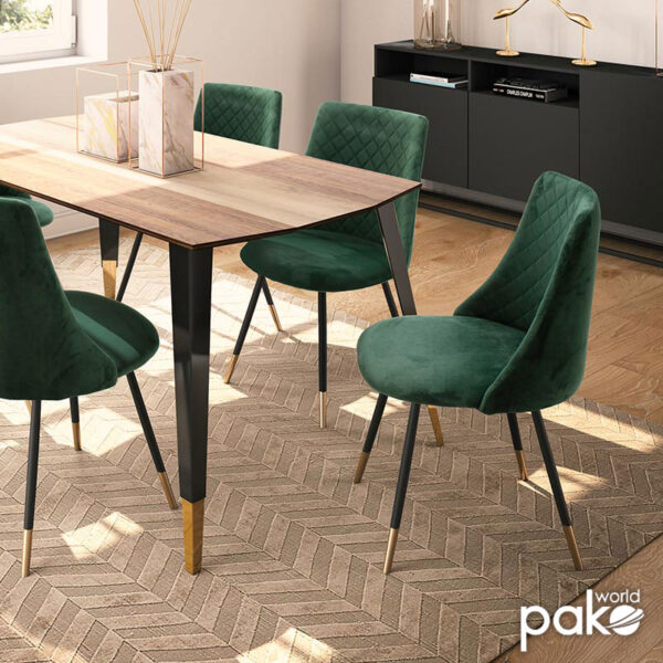 Καρέκλα Giselle pakoworld βελούδο σκούρο πράσινο-μαύρο χρυσό πόδι - Image 2