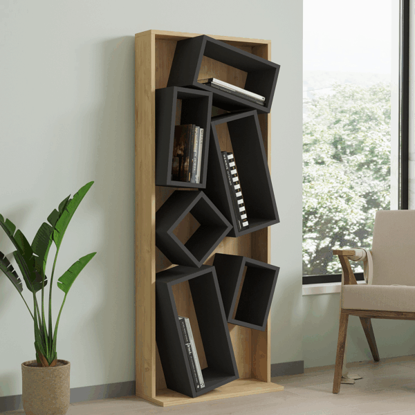 Βιβλιοθήκη Jamey pakoworld φυσικό-ανθρακί 60x24x153,6εκ - Image 3