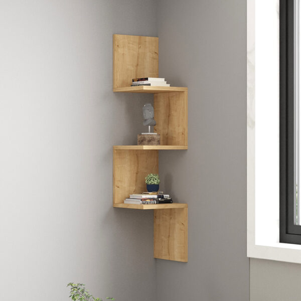 Ραφιέρα γωνιακή τοίχου Insta pakoworld σε oak απόχρωση 25x25x105