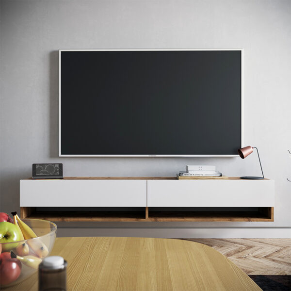 Έπιπλο τηλεόρασης επιτοίχιο Handra pakoworld λευκό-oak 180x31,5x29,5εκ - Image 4