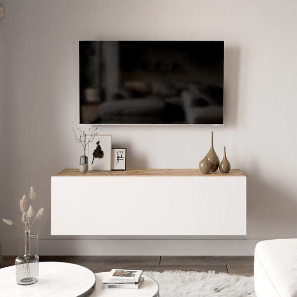 Έπιπλο τηλεόρασης επιτοίχιο Serit pakoworld λευκό-oak 100x31,5x29,5εκ - Image 4
