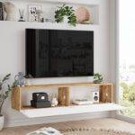 Έπιπλο τηλεόρασης επιτοίχιο Serit pakoworld λευκό-sonoma 140x31.6x29.6εκ - Image 2