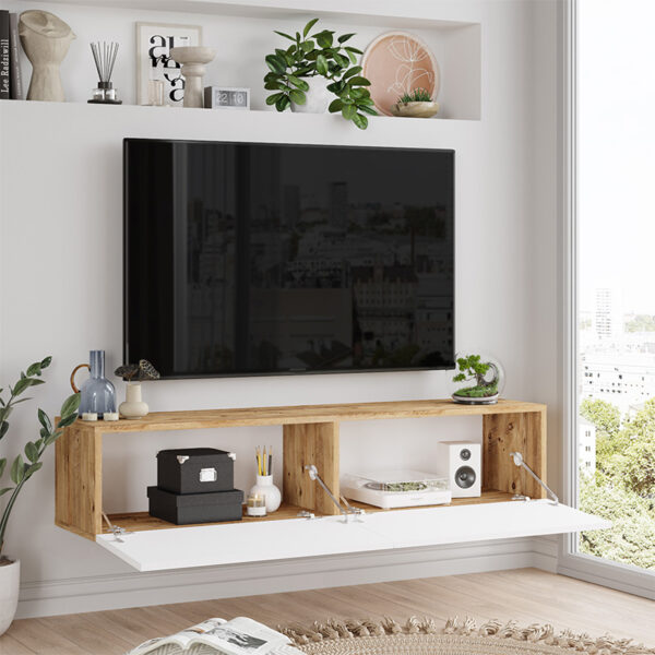 Έπιπλο τηλεόρασης επιτοίχιο Serit pakoworld λευκό-sonoma 140x31.6x29.6εκ - Image 2