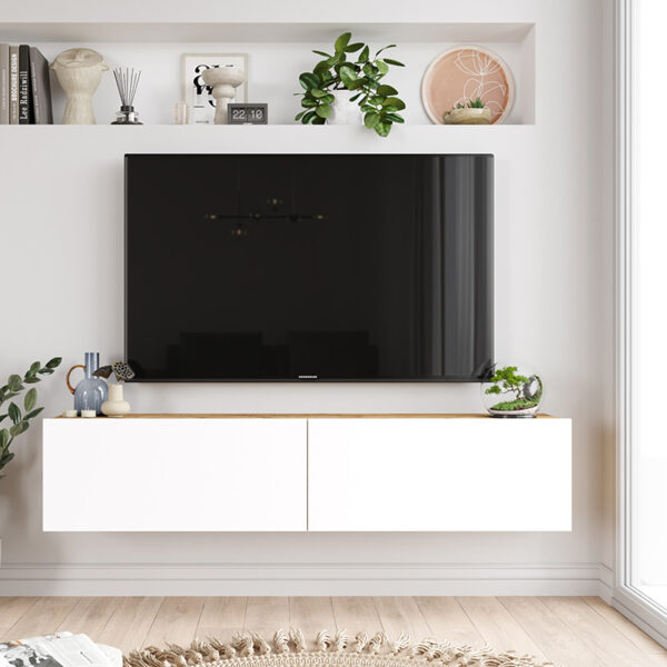Έπιπλο τηλεόρασης επιτοίχιο Serit pakoworld λευκό-sonoma 140x31.6x29.6εκ - Image 3