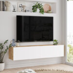 Έπιπλο τηλεόρασης επιτοίχιο Serit pakoworld λευκό-sonoma 140x31.6x29.6εκ - Image 4