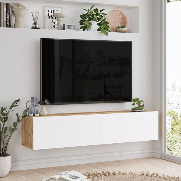 Έπιπλο τηλεόρασης επιτοίχιο Serit pakoworld λευκό-sonoma 140x31.6x29.6εκ - Image 4