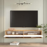 Έπιπλο τηλεόρασης επιτοίχιο Roscoe pakoworld λευκό-sonoma 140x31.6x29.6εκ - Image 2
