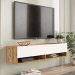 Έπιπλο τηλεόρασης επιτοίχιο Roscoe pakoworld λευκό-sonoma 140x31.6x29.6εκ - Image 3