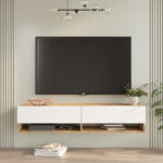 Έπιπλο τηλεόρασης επιτοίχιο Roscoe pakoworld λευκό-sonoma 140x31.6x29.6εκ - Image 4