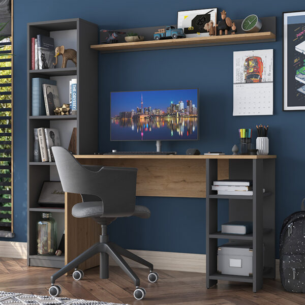 Γραφείο με βιβλιοθήκη Goldie pakoworld ανθρακί-φυσικό 160x45x161.8εκ - Image 2