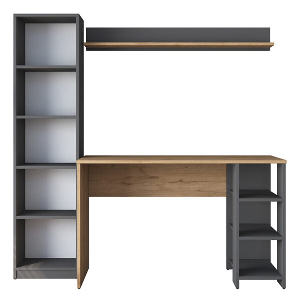 Γραφείο με βιβλιοθήκη Goldie pakoworld ανθρακί-φυσικό 160x45x161.8εκ - Image 3
