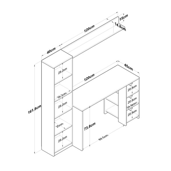 Γραφείο με βιβλιοθήκη Goldie pakoworld ανθρακί-φυσικό 160x45x161.8εκ - Image 8