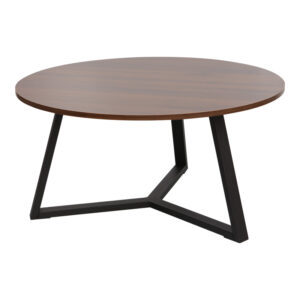 Τραπέζι σαλονιού Berton pakoworld σε καρυδί απόχρωση με μαύρο μέταλλο Φ80x40εκ