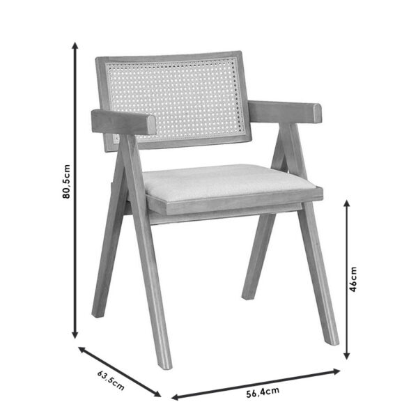 Πολυθρόνα Winslow pakoworld ξύλο rubberwood μαύρο-pvc rattan φυσικό-ύφασμα γκρι - Image 4