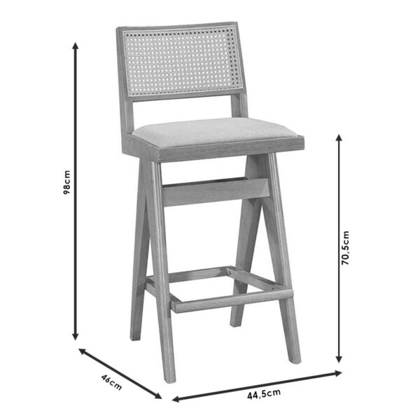 Σκαμπό bar Winslow pakoworld ξύλο rubberwood ανοικτό καρυδί-pvc rattan φυσικό-ύφασμα γκρι 44.5x46x98εκ - Image 4