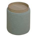 Σκαμπό-μπαούλο Batur pakoworld μπουκλέ ύφασμα σε χακί απόχρωση Φ34x38εκ - Image 2