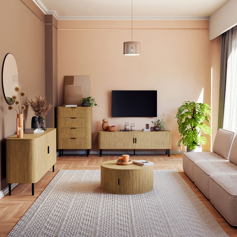 260-000005-1 Μπουφές Scandi pakoworld MDF φυσικό με μεταλλικά μαύρα πόδια 170x45x80εκ - Image 2