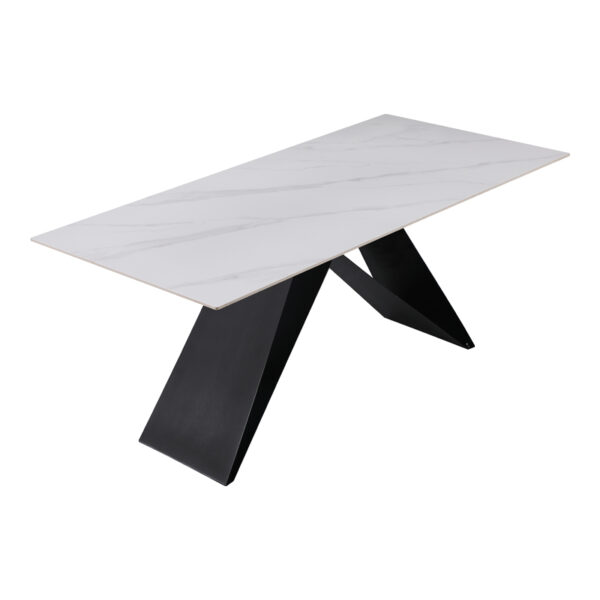 Τραπέζι Meja pakoworld Sintered stone λευκό με μεταλλικά πόδια σε μαύρη απόχρωση 180x90x76εκ - Image 3