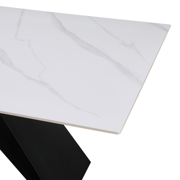 Τραπέζι Meja pakoworld Sintered stone λευκό με μεταλλικά πόδια σε μαύρη απόχρωση 180x90x76εκ - Image 4