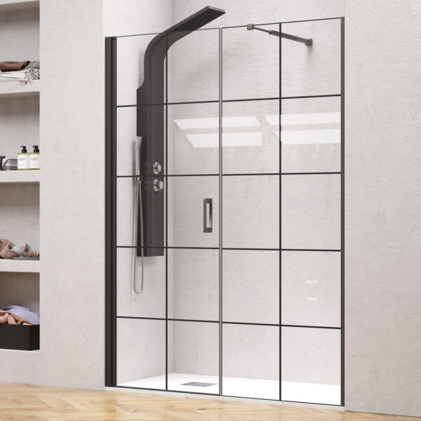 Καμπίνα από τοίχο σε τοίχο με frame κρύσταλλο NERO 5 PORTA Black KARAG 174x200cm (90cm σταθερό)