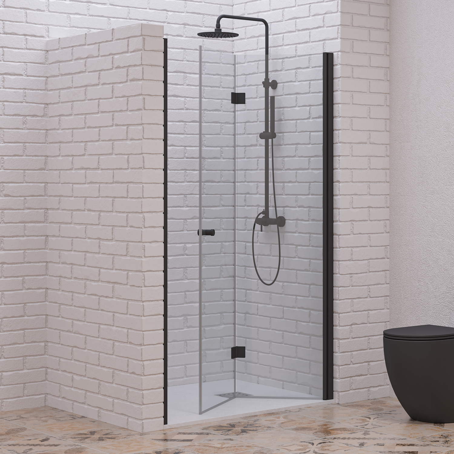 S7PH-90N_1 Καμπίνα από τοίχο σε τοίχο με διάφανο κρύσταλλο S 7 PORTA Black KARAG 90x200cm