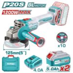 TOTAL ΕΠΑΓΓ. ΣΕΤ ΓΩΝΙΑΚΟΣ ΤΡΟΧΟΣ 125mm ΜΠΑΤ. Li-ion 20V / 5Ah / 2 ΜΠΑΤ (TAGLI2212532E)